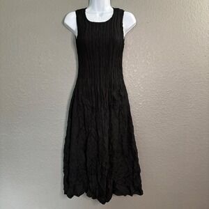 Alquema Black Hand Pleated Crushed Sleeveless Midi Dress 0 Crinkle Accordion